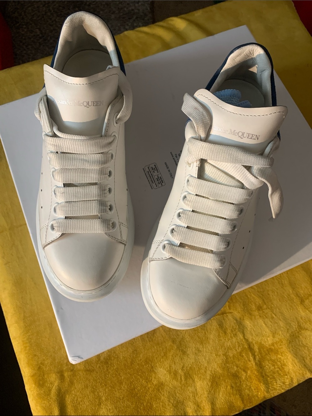 Alexander McQueen White Leather Sneakers with Navy Heel Tab